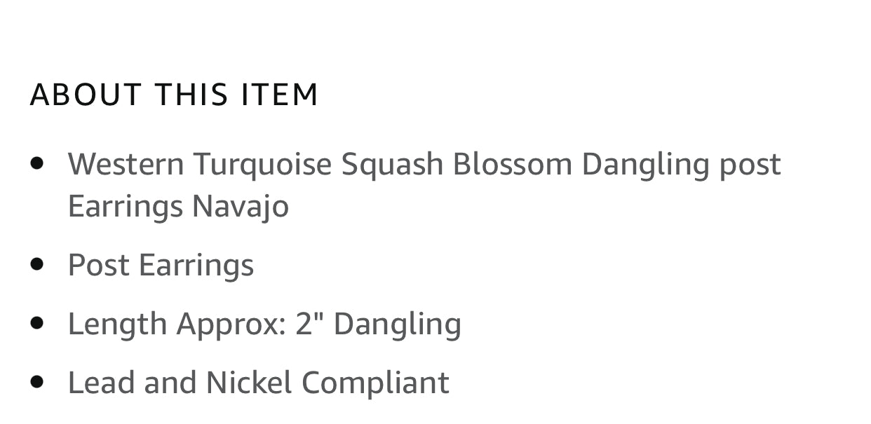 Western Turquoise Squash Blossom Dangling post Earrings Navajo - Christina’s unique boutique LLC