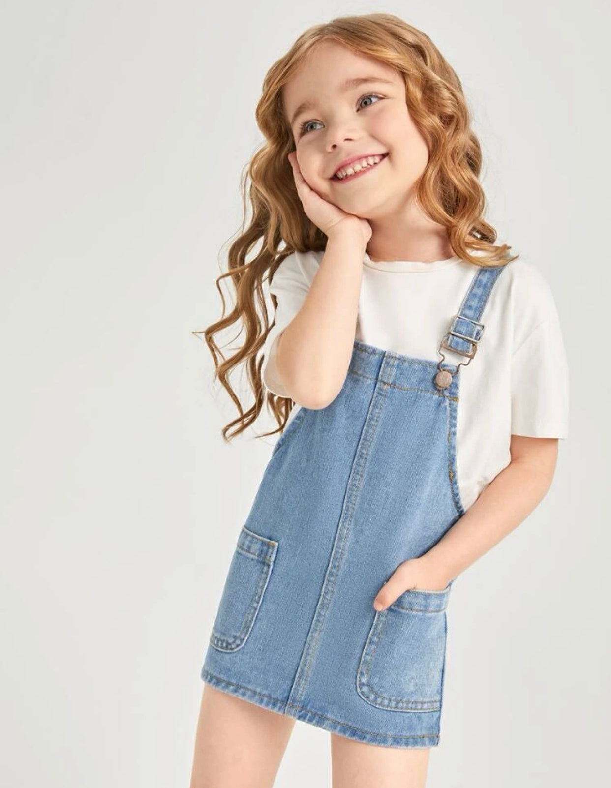 Toddler girls pocket patched denim dress without tee