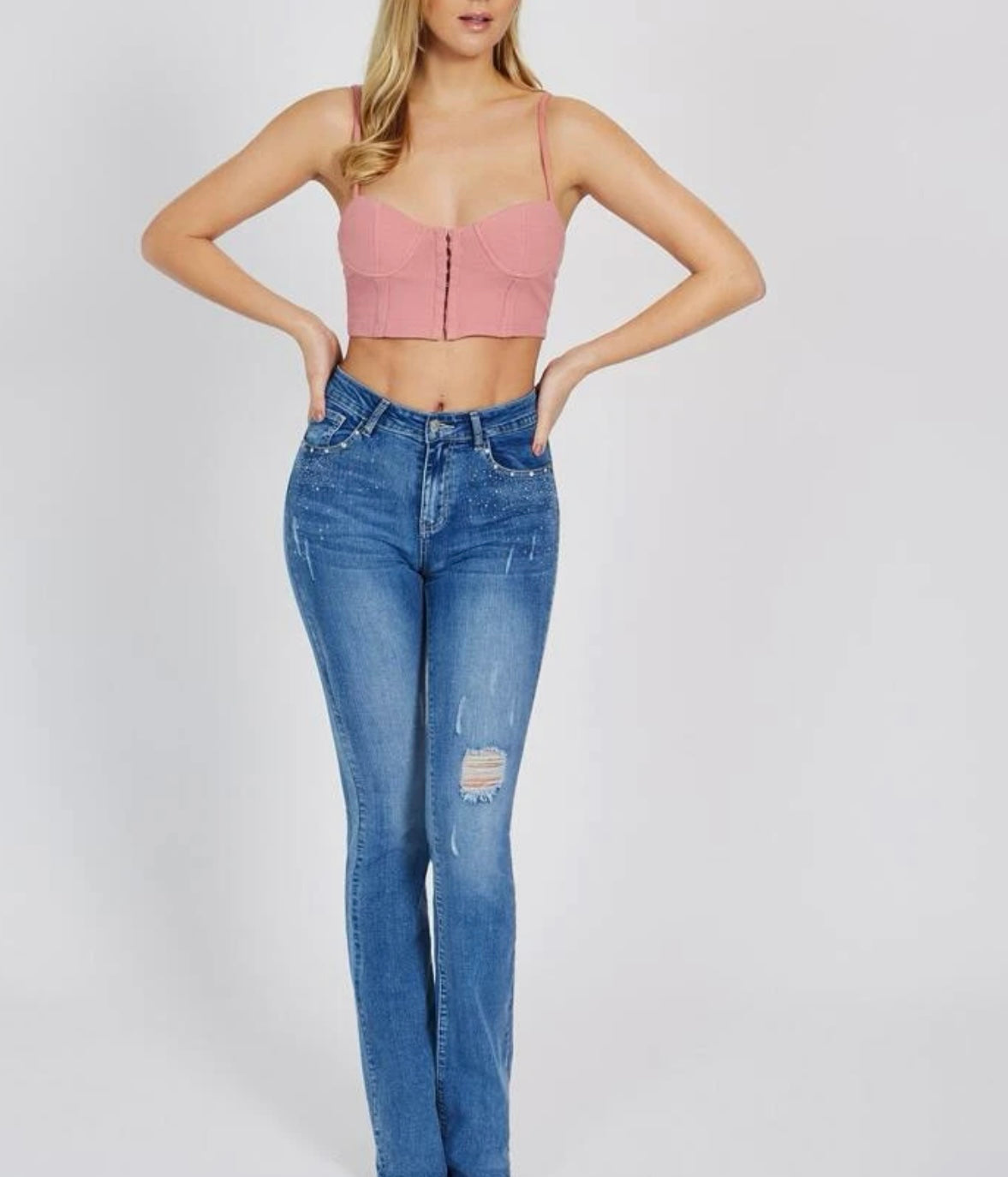 Tall high waisted ripped bootcut jeans