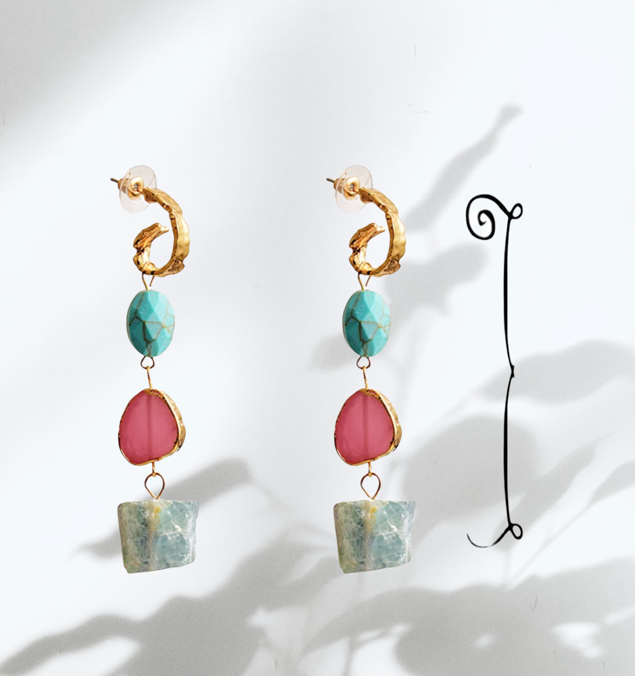 Colorful Long Irregular Natural Stone Earrings High-quality Handmade Drop Earrings.
