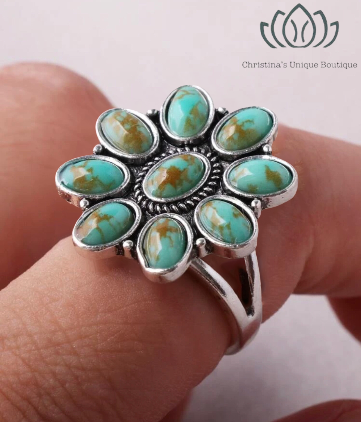 Green turquoise inspired southwestern decor ring. Size 8. - Christina’s unique boutique LLC