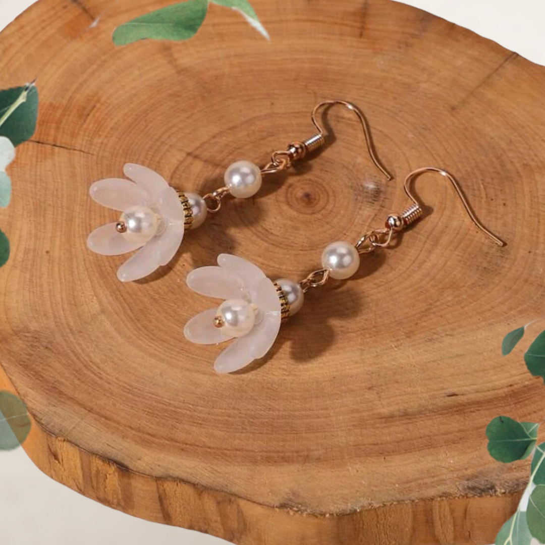Faux pearl & flower decor drop earrings