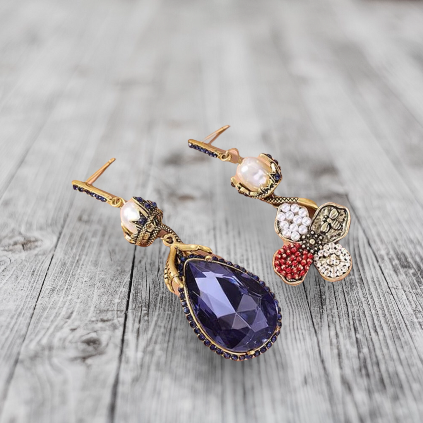 Pearl inspired water drop mismatch earrings