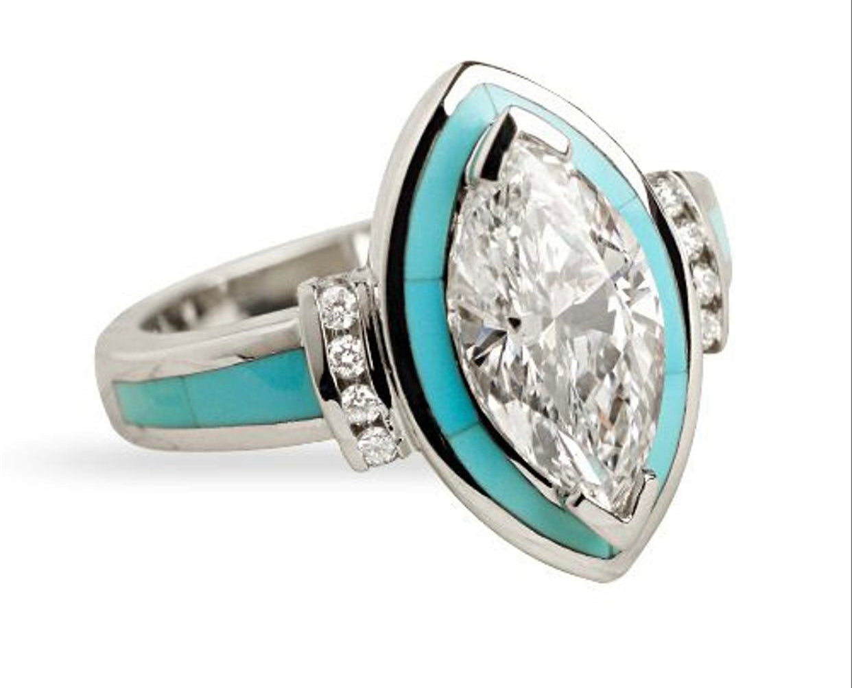 Gorgeous 925 silver charming turquoise, diamond inspired statement ring. Size 8.