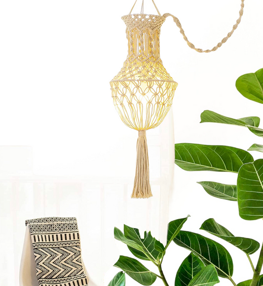 Macrame chandelier Boho Bedroom Hanging Lamp Shades with Plug in Cord