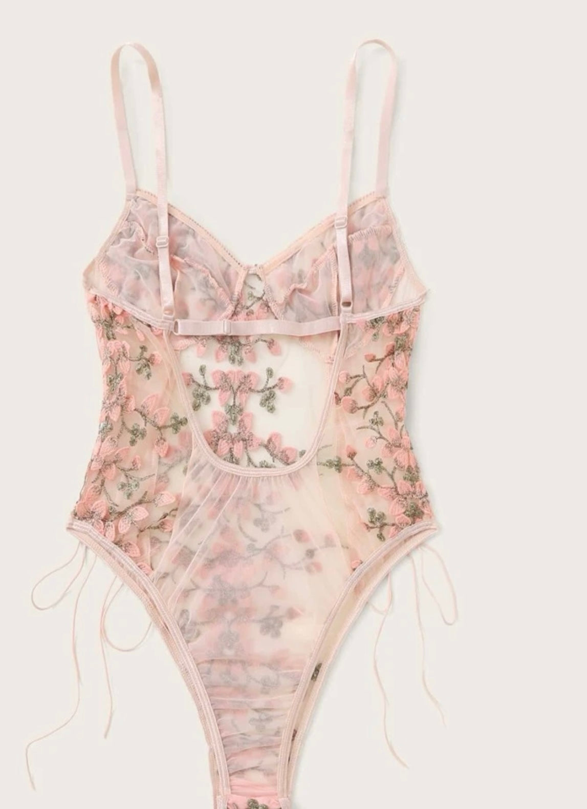 Plus embroidered mesh lace-up teddy bodysuit