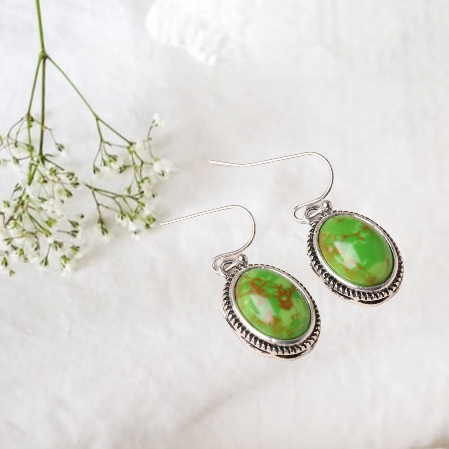 Green turquoise inspired oval drop earrings