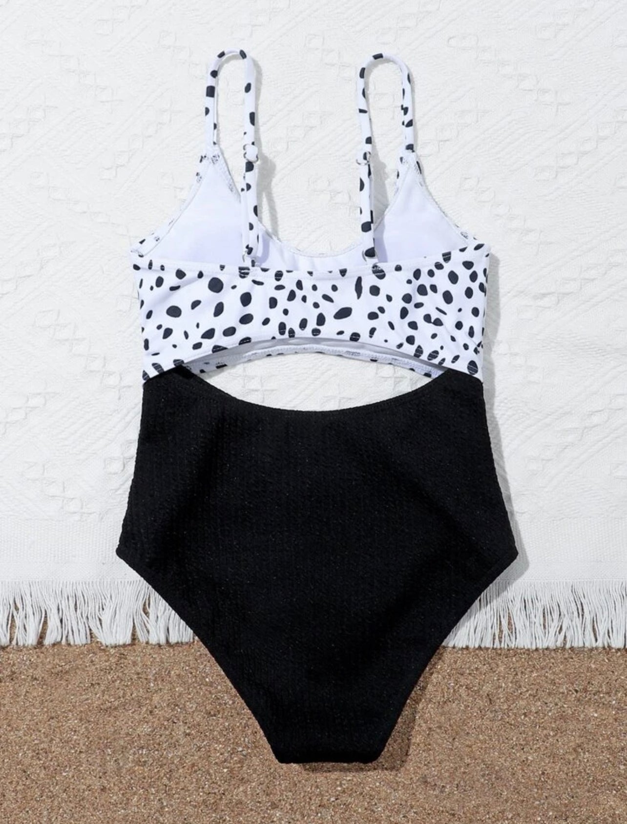Girls Dalmatian Print Cut-out One Piece Swimsuit