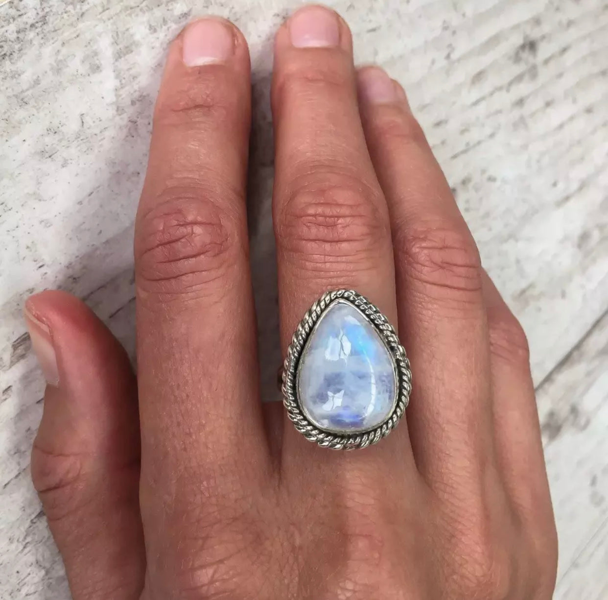 Delicate Bohemia Pear Shape Moonstone Rings