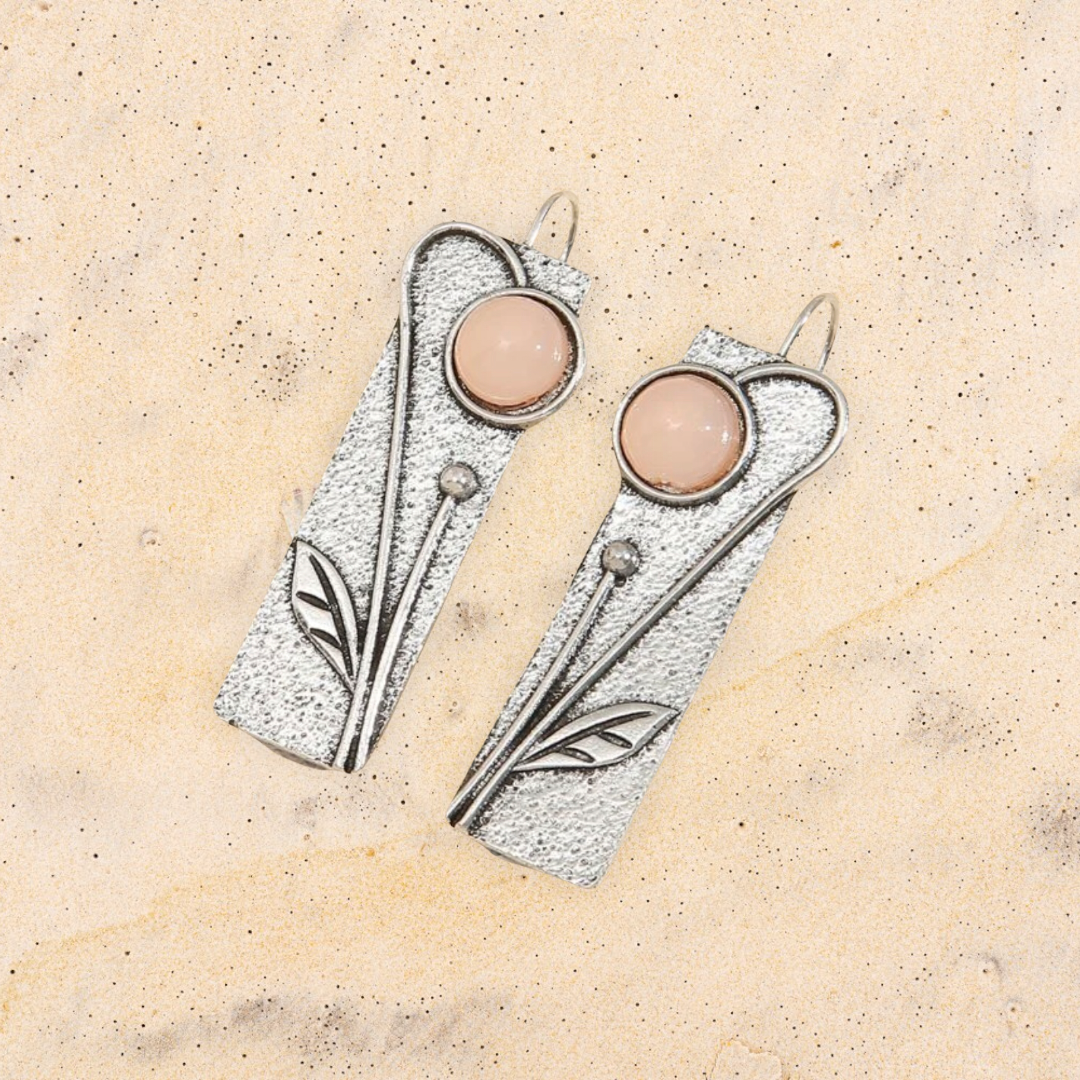 Leaf engraved drop earrings