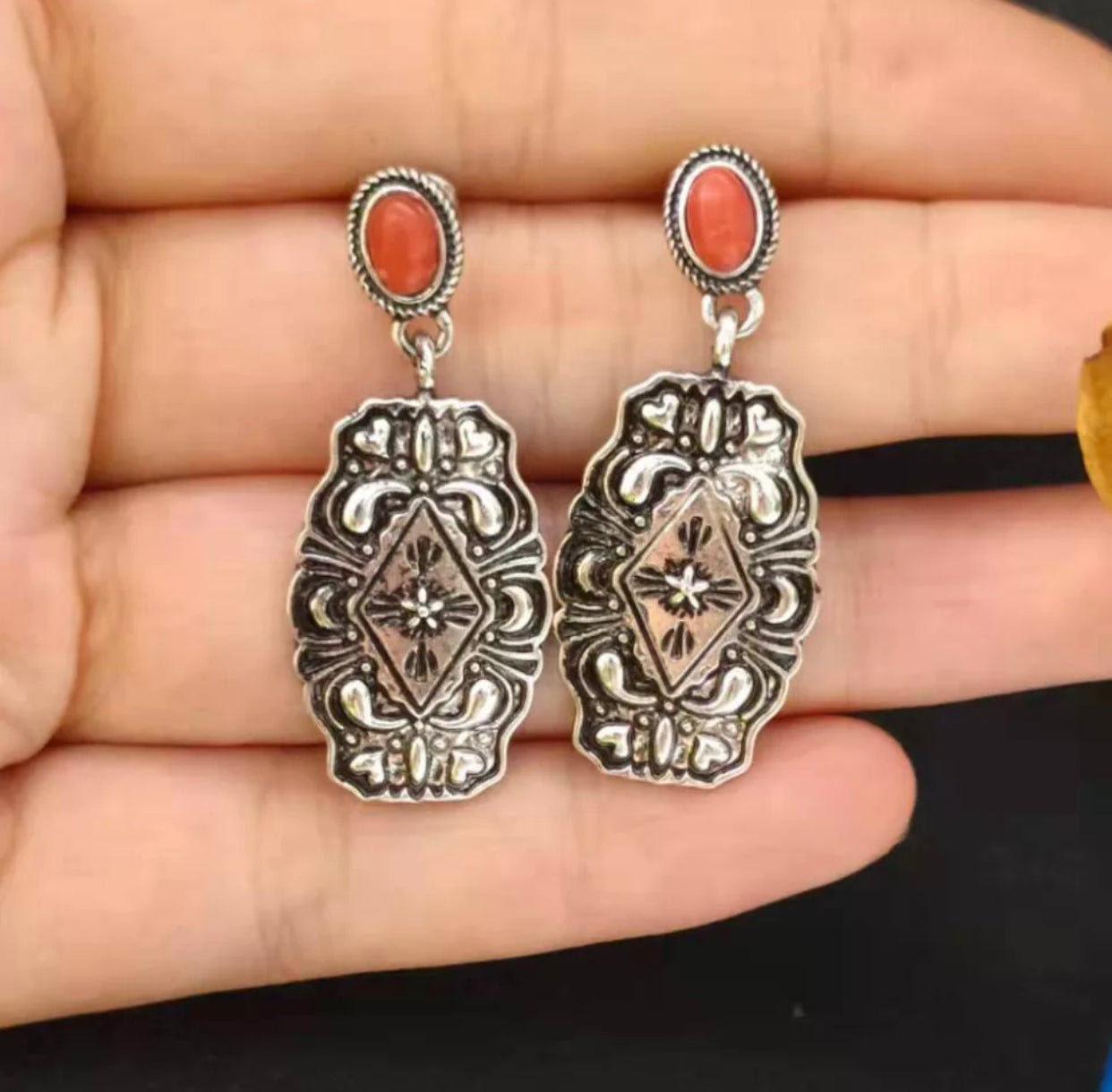Coral Tribal inspired vintage pattern drop earrings - Christina’s unique boutique LLC