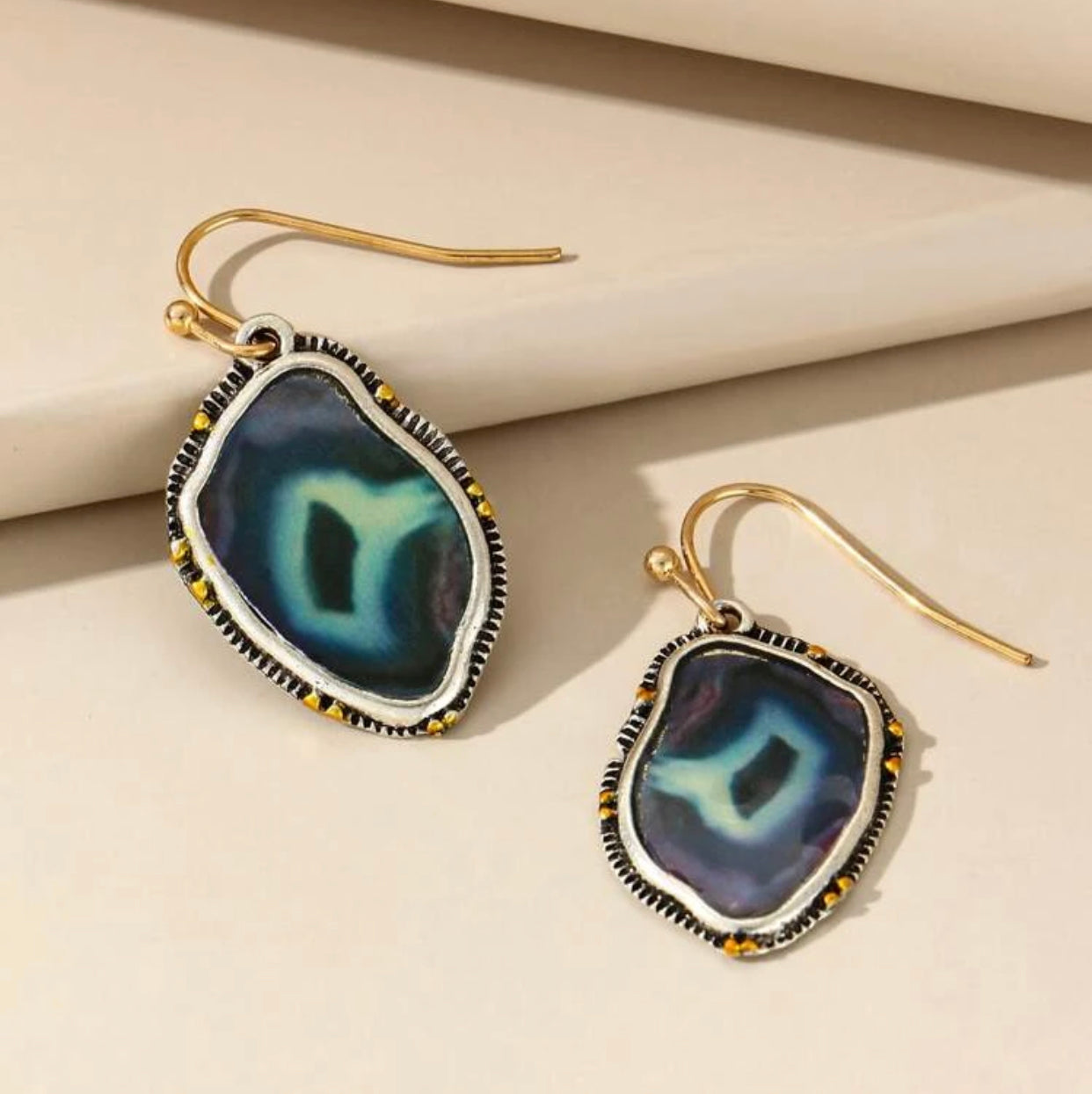Irregular geode inspired metal decor dangle earrings - Christina’s unique boutique LLC
