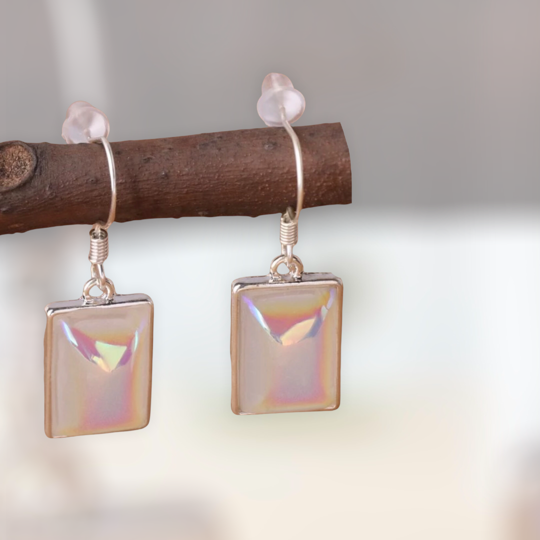 Moonstone decor square shaped dangle earrings