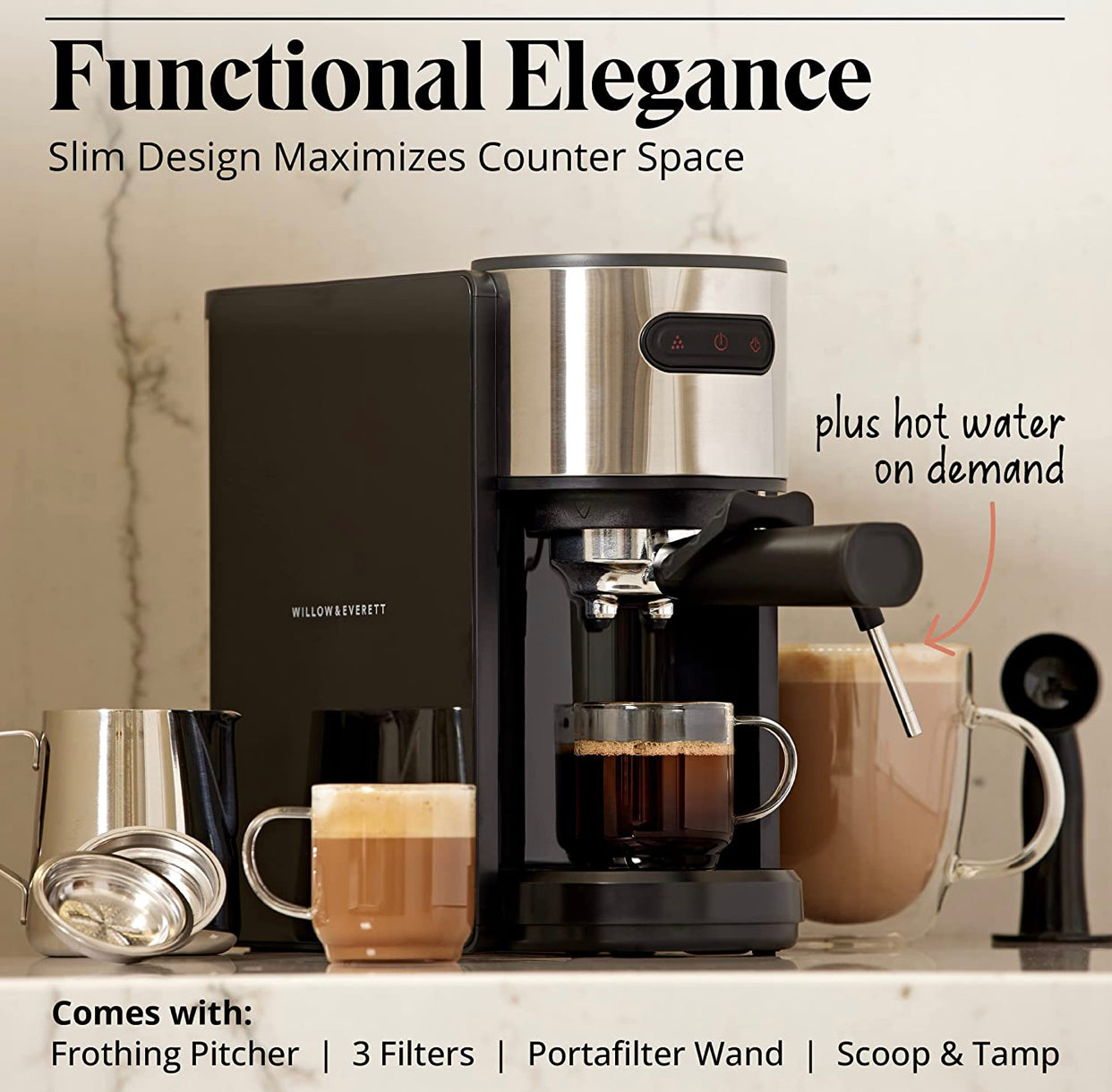Coffee Espresso Machine, Compact Espresso Machine for Coffee Grinds and Espresso Pods with Milk Frother and Steam Wand, Includes 5oz Frothing Pitcher