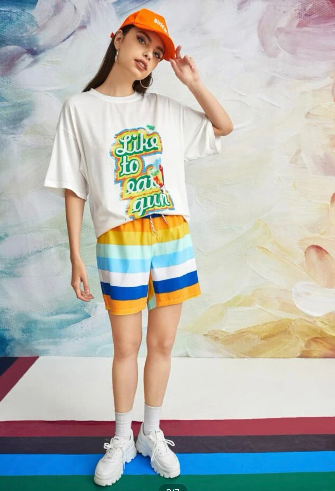 UNISEX 1 pc Striped print drawstring waist swim