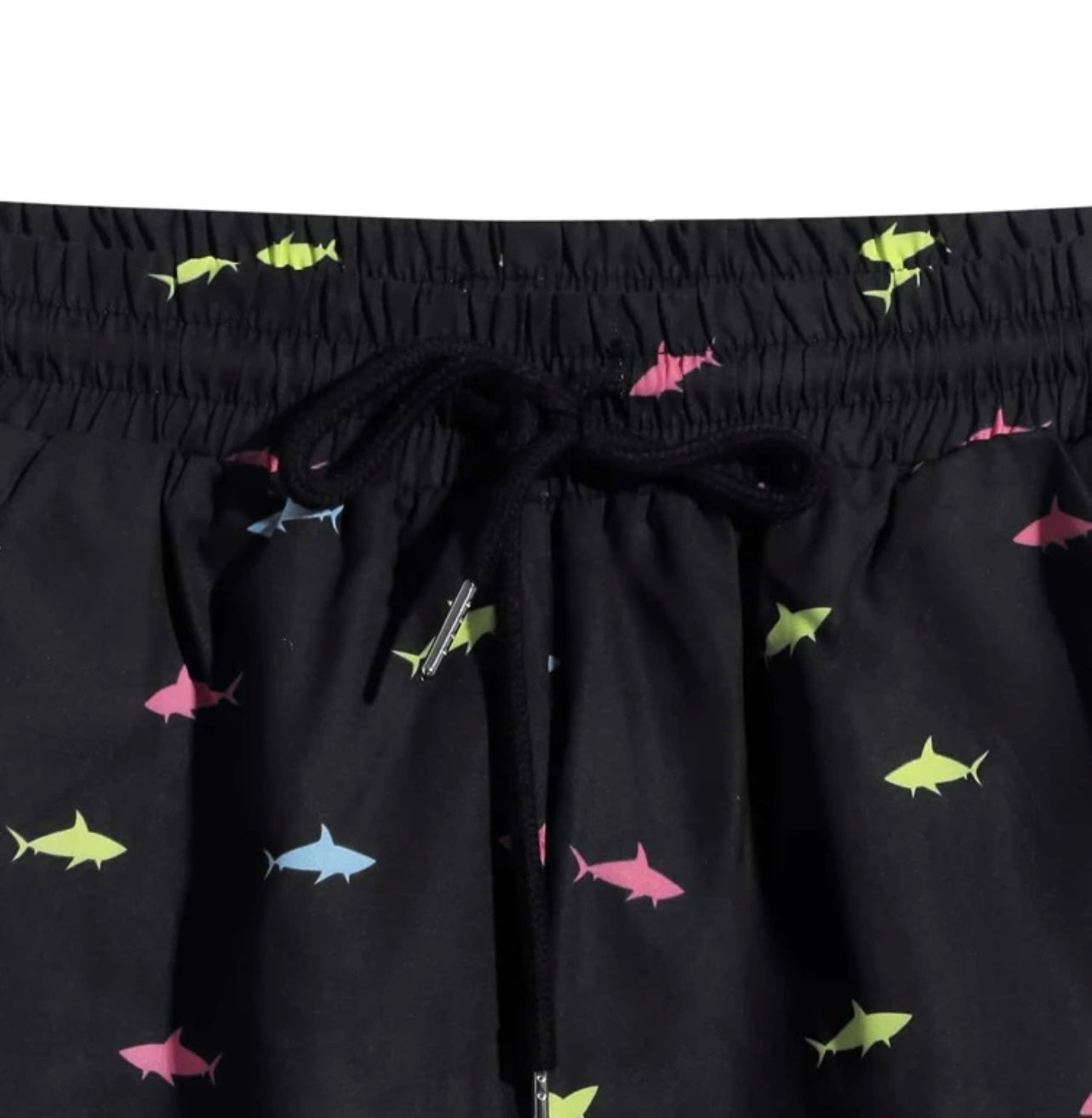 Men random shark print drawstring waist swim trunks