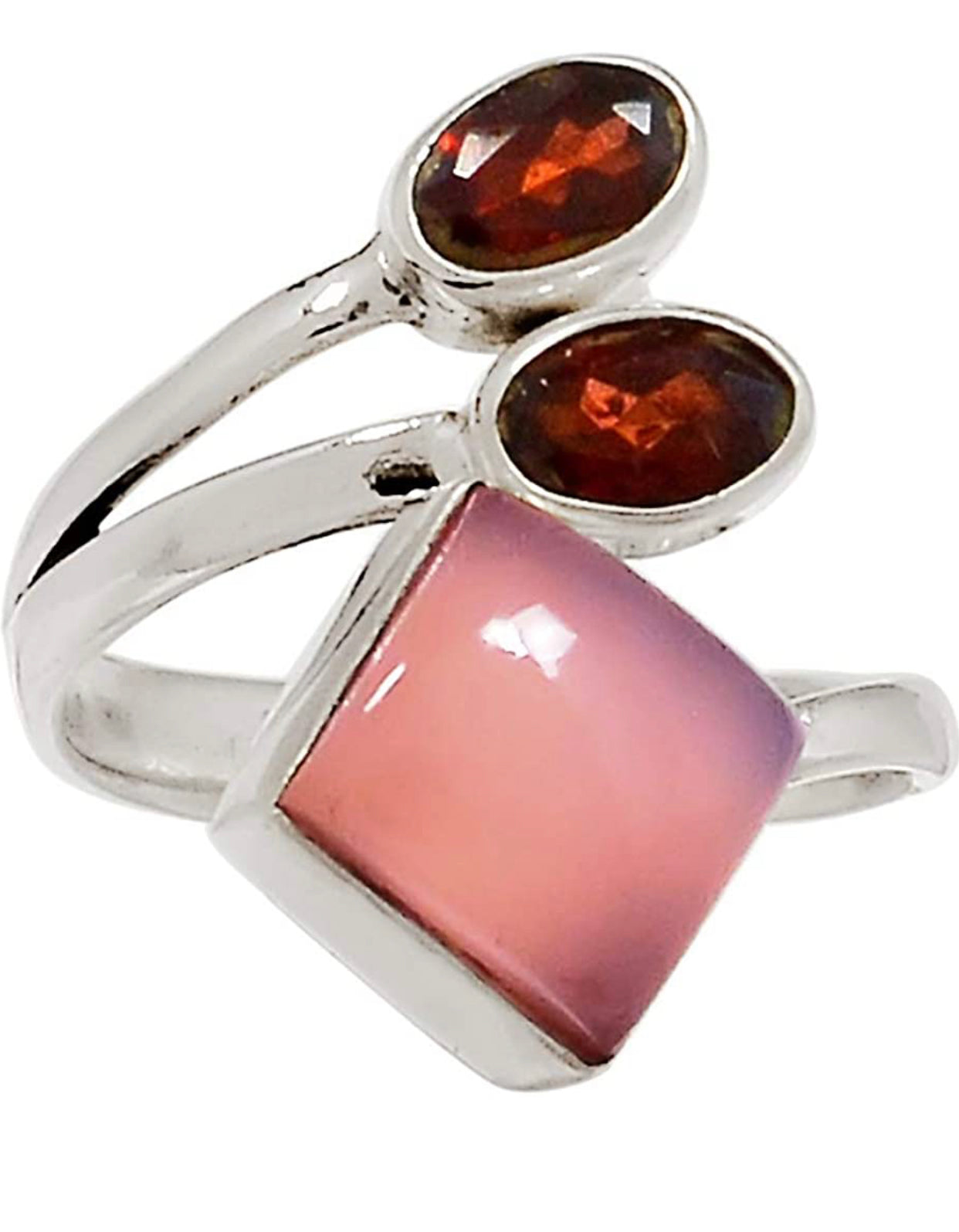 Rose Quartz & Garnet 925 Sterling Silver Ring. Size 6.5