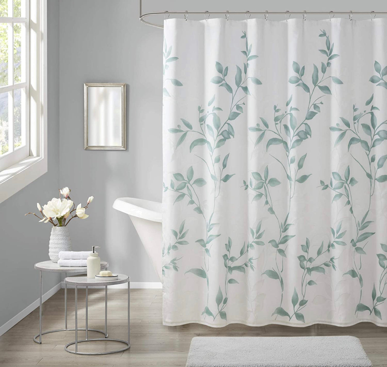 Shower Curtain, Luxurious Botanical Leaf Print, Modern Serene Bathroom Décor, Machine Washable Bath Privacy Screen, 72x72