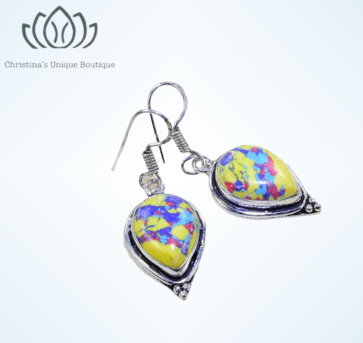 Colorful yellow turquoise decor dangle earrings - Christina’s unique boutique LLC