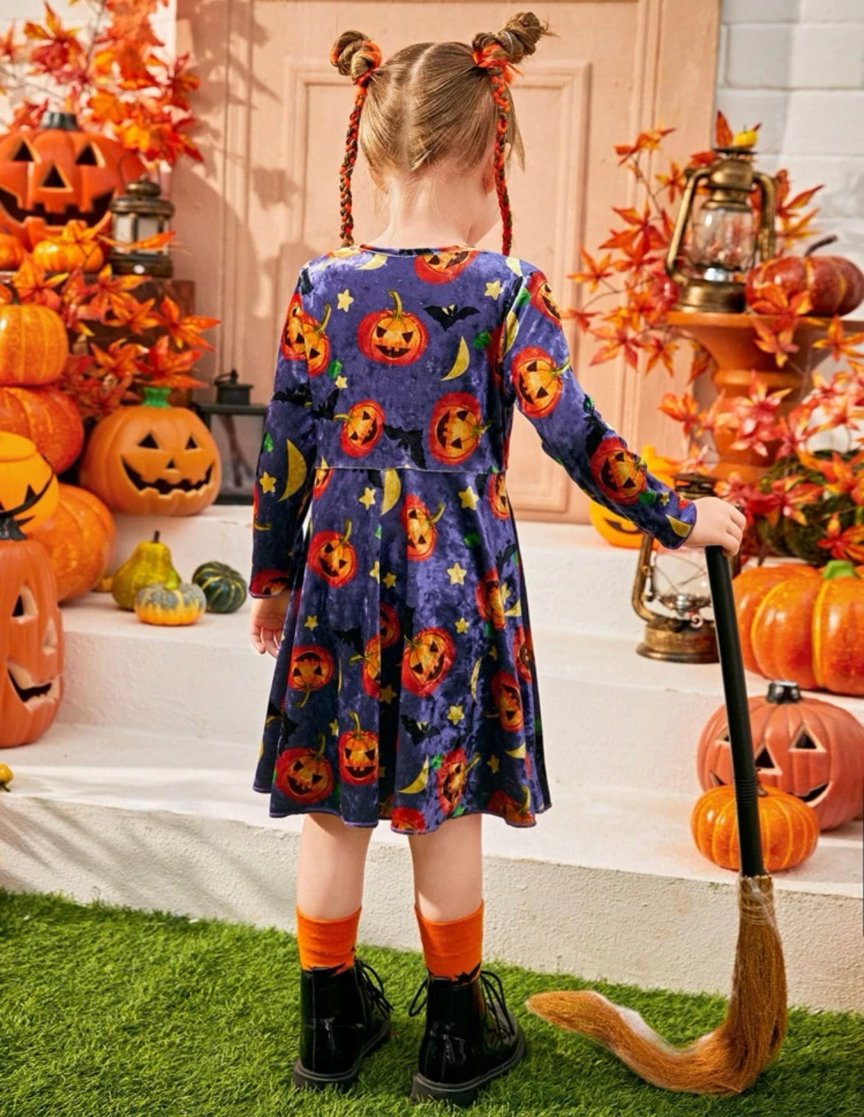 Toddler girls Halloween print velvet dress