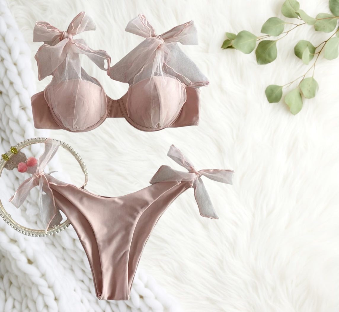 Women’s dusty pink self tie underwire bikini swimsuit