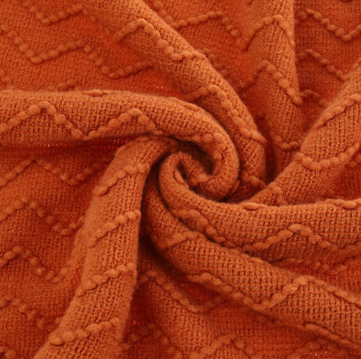 Burnt Orange Throw Blanket. Lightweight Textured Solid Fall Decor Throw, 50"x60".