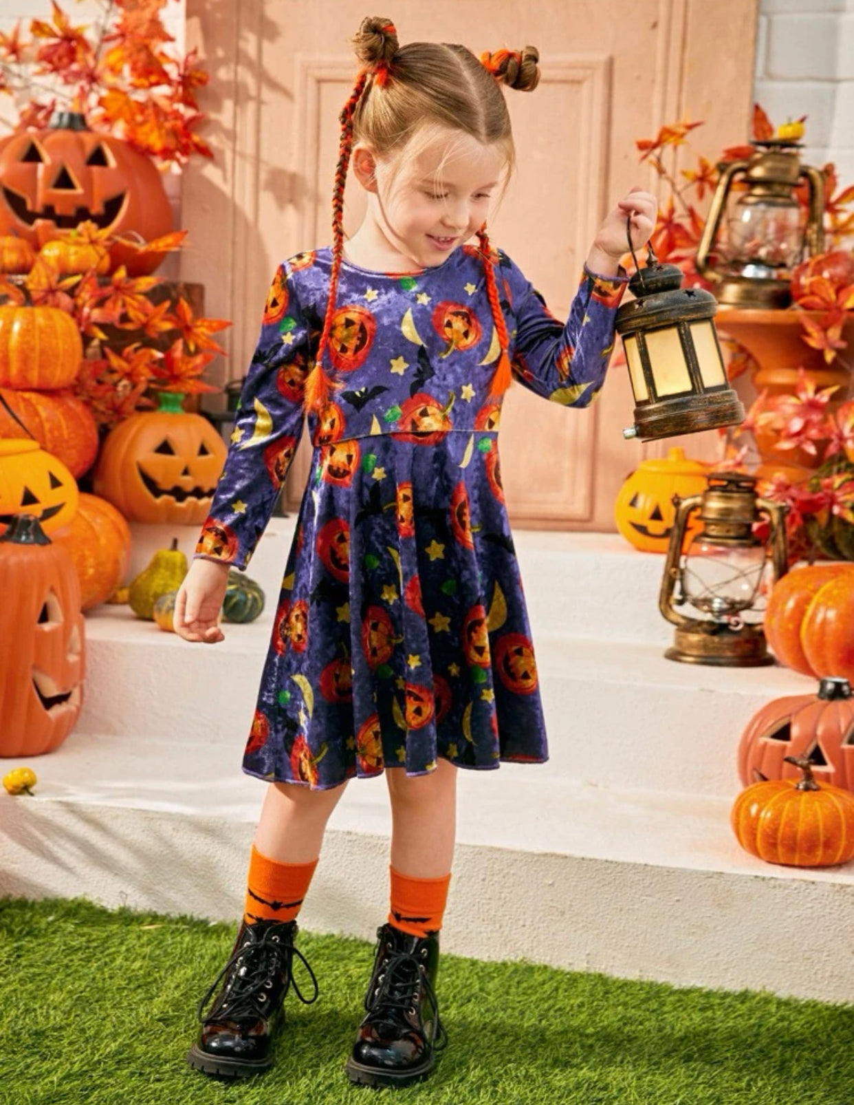 Toddler girls Halloween print velvet dress