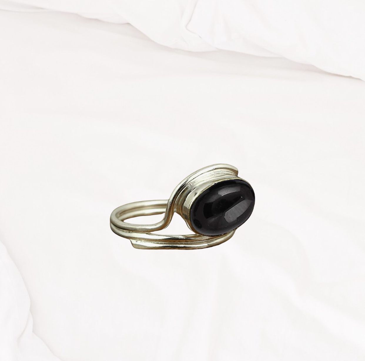 Unisex Black Onyx Sterling Silver Plated Genuine Gemstone Oval Shape Handmade Solitaire Rings