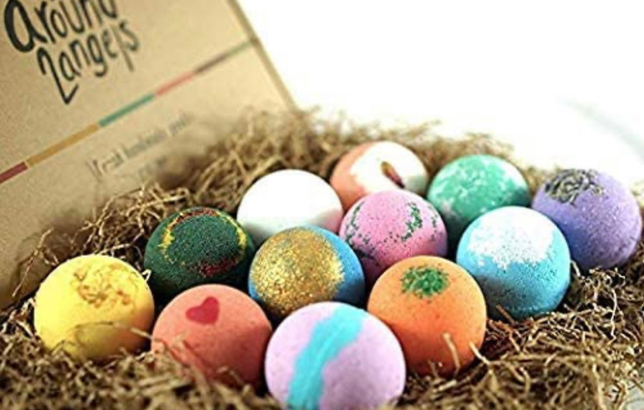 LifeAround2Angels Bath Bombs Gift Set 12 USA made Fizzies, Shea & Coco Butter Dry Skin Moisturize, Perfect for Bubble & Spa Bath.
