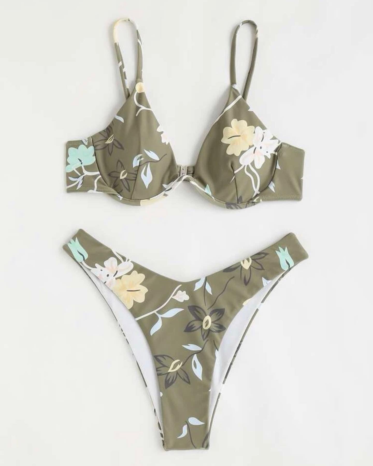 Floral print push up bikini swimsuit