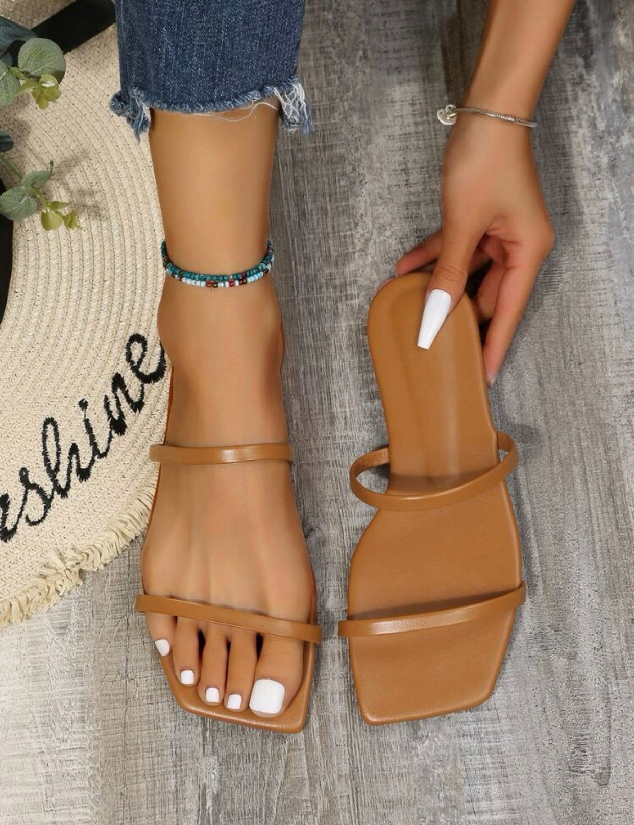 Minimalist double strap slide sandals