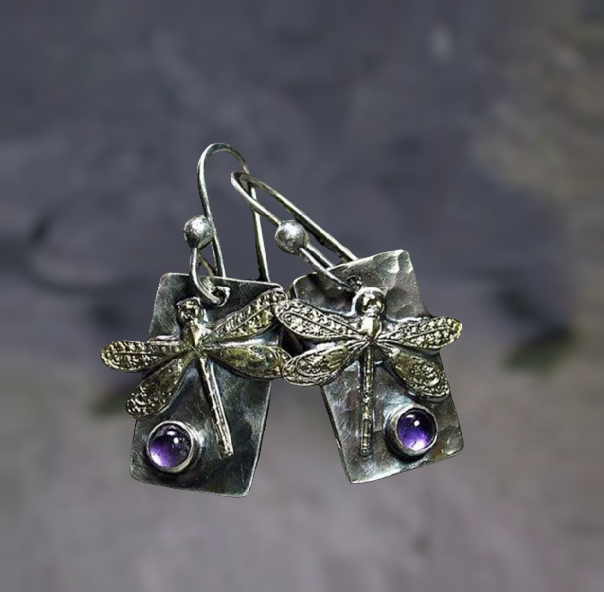 Purple Stone Retro Dragonfly Earrings Vintage Antique Bohemian Ethnic Wind Dragonfly Pattern Ladies Earring Holiday Jewelry Gift