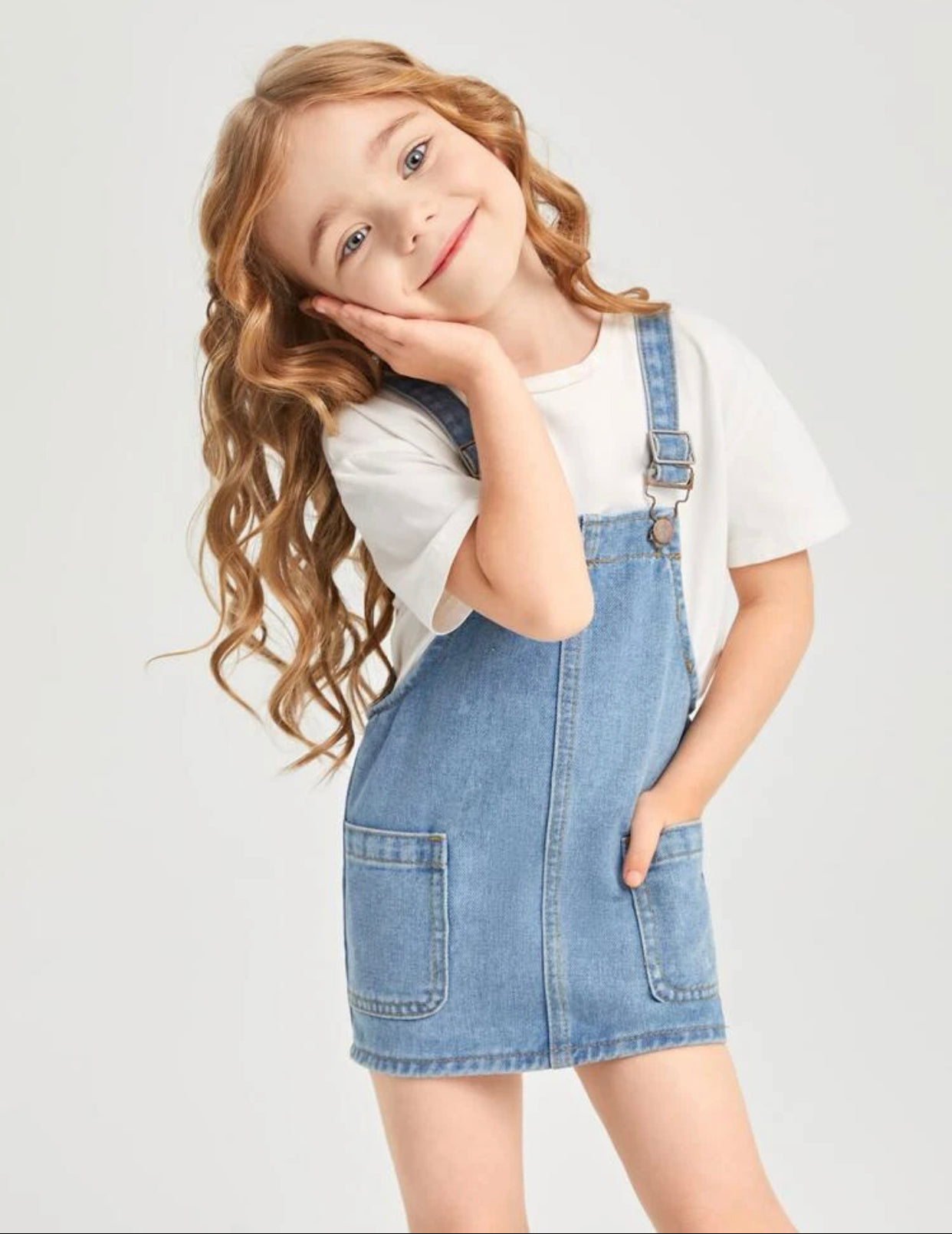 Toddler girls pocket patched denim dress without tee