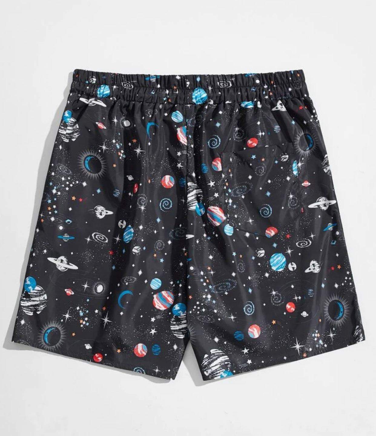Men’s planets print drawstring swim trunks