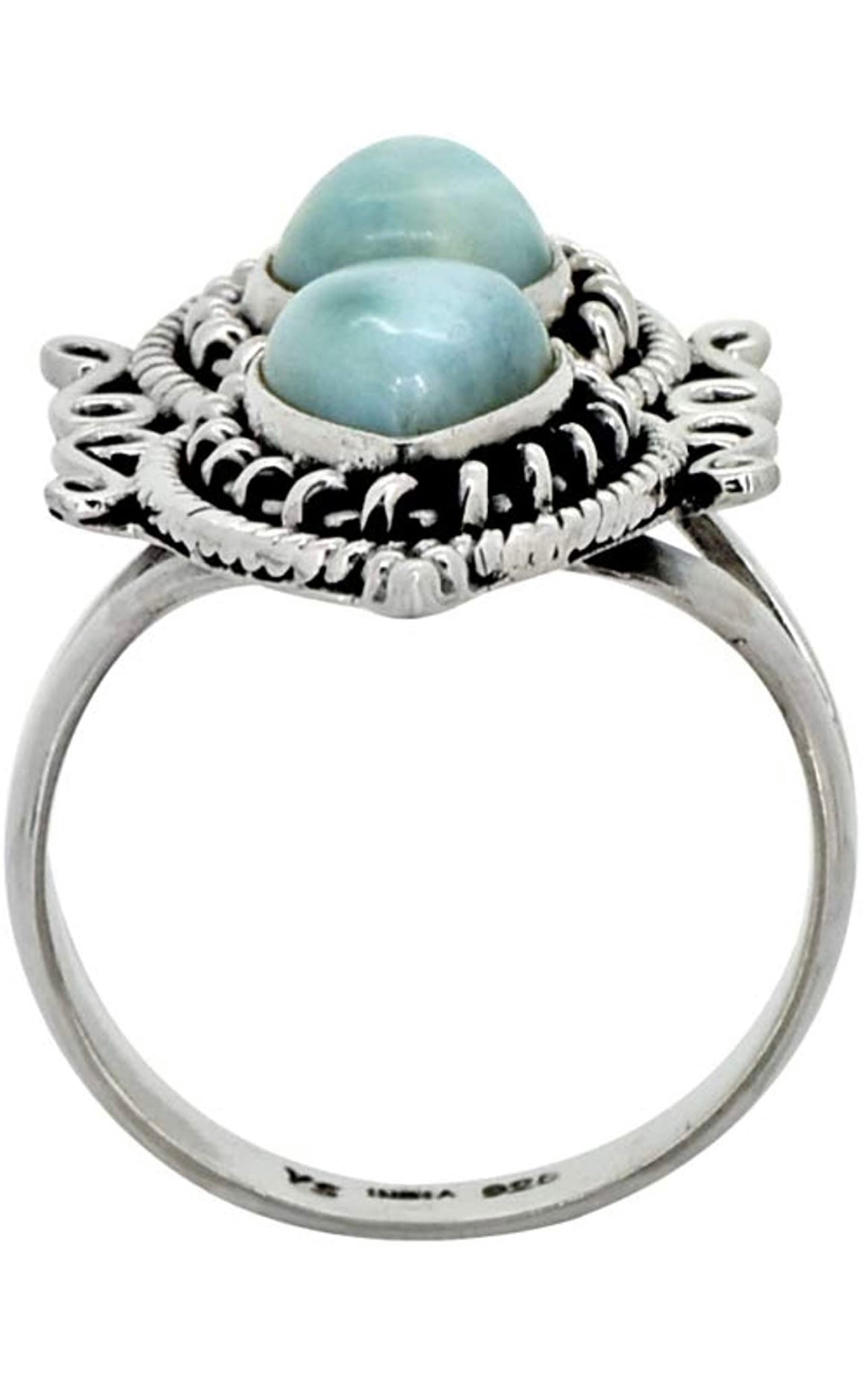 Natural Larimar Solid 925 Sterling Silver 2 Stone Designer Ring