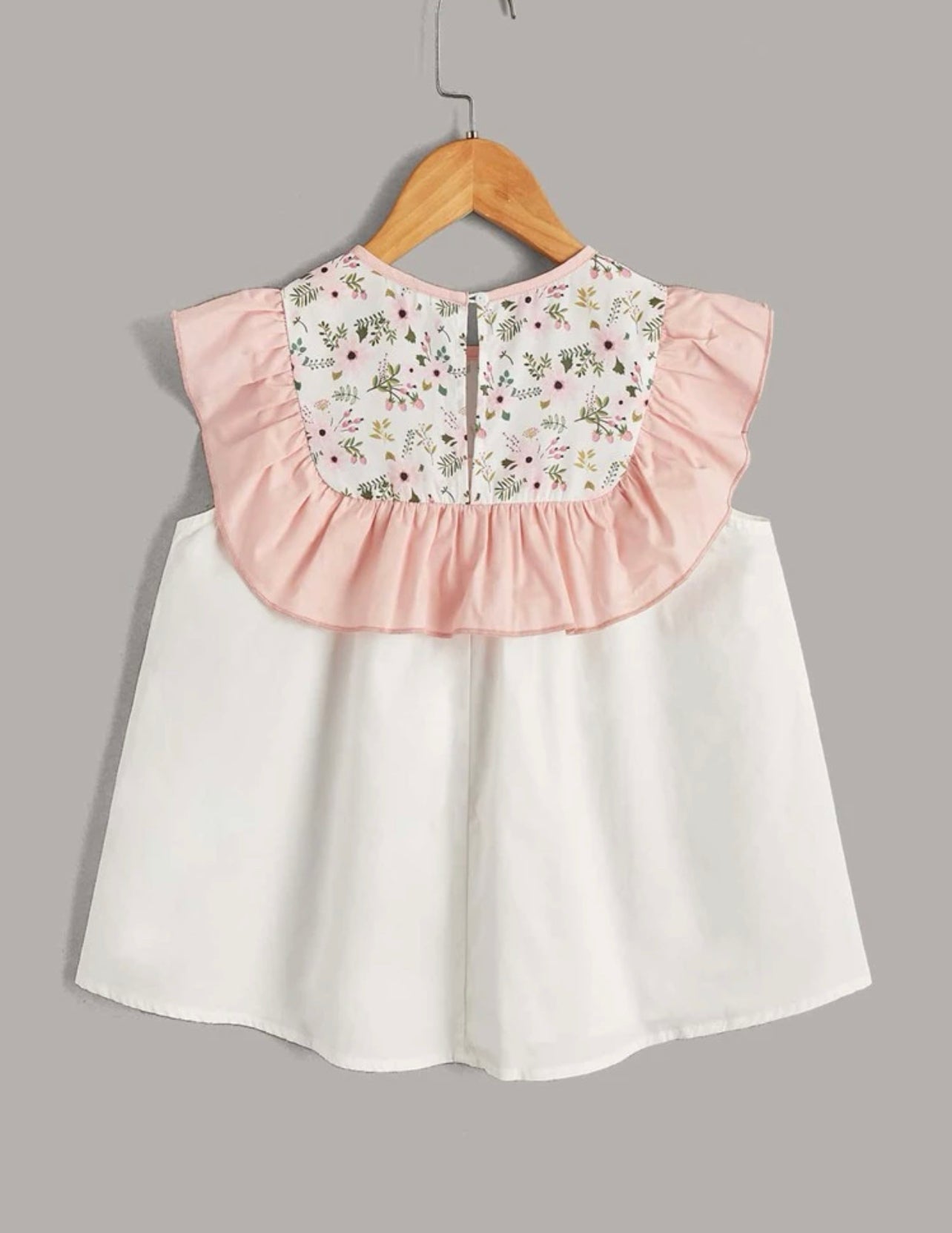 Girls Floral Print Color Block Smock Top