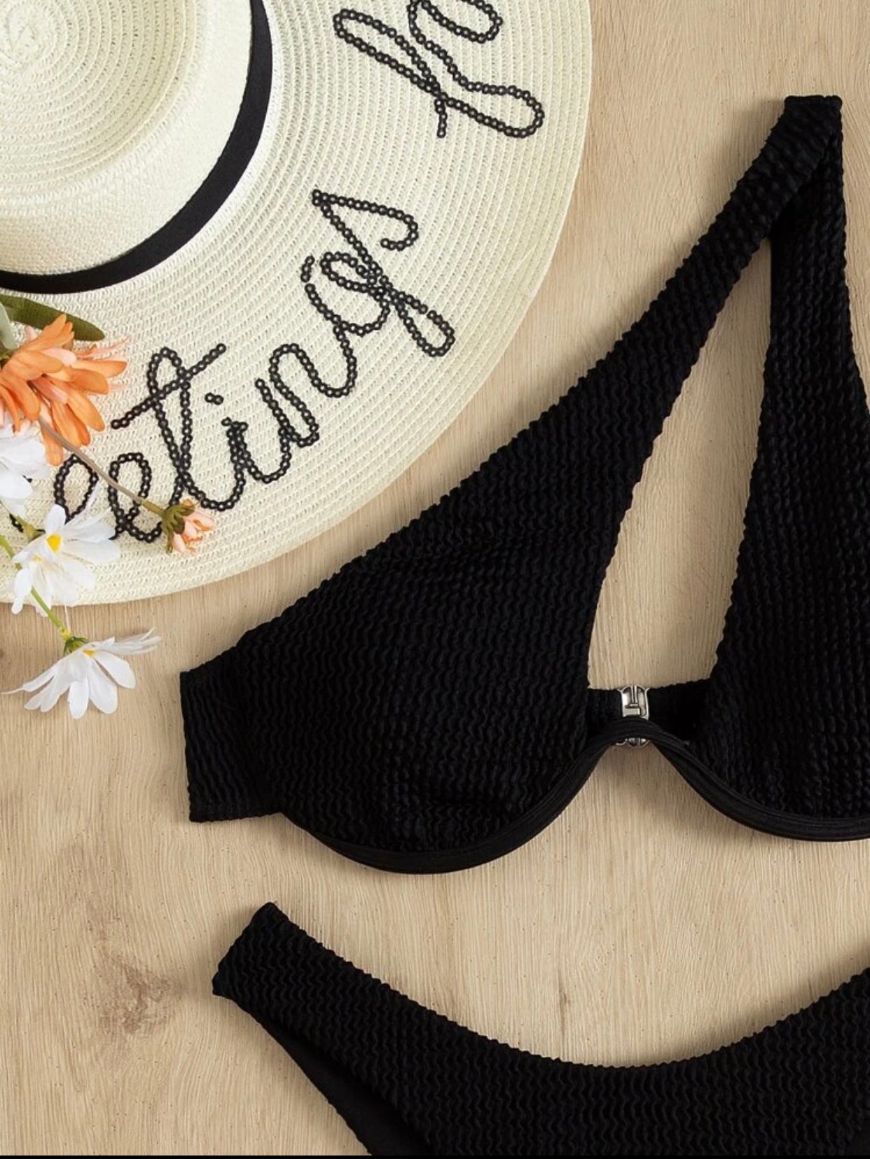 Textured one shoulder underwire bikini swimsuit
