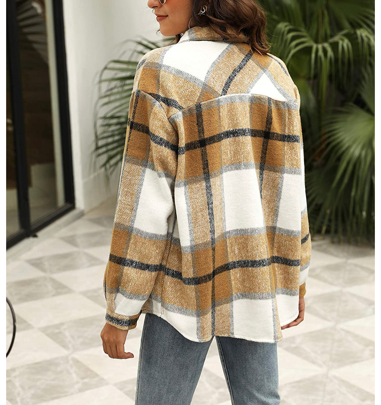 Womens Plaid Shacket Button Down Wool Blend Fall Flannel Shirt Jacket