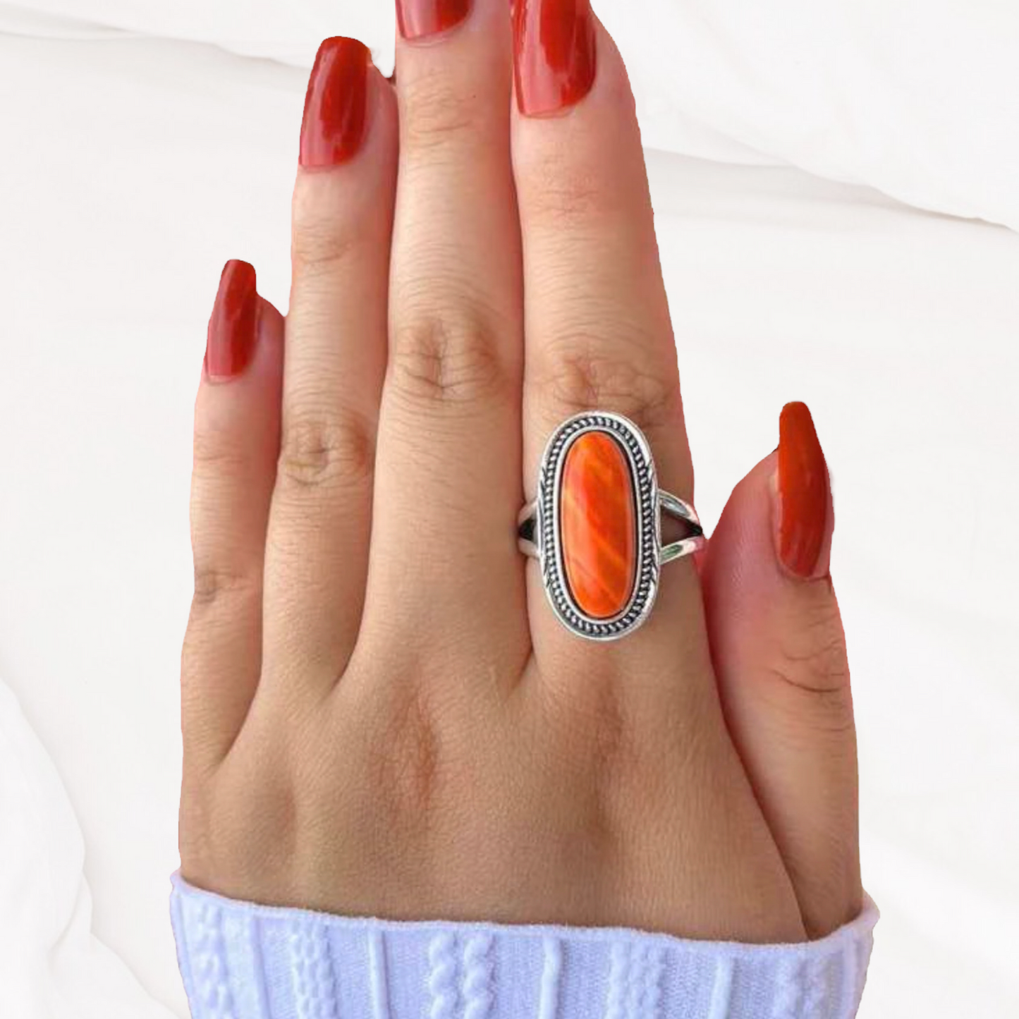 Spiny turquoise inspired oval decor ring