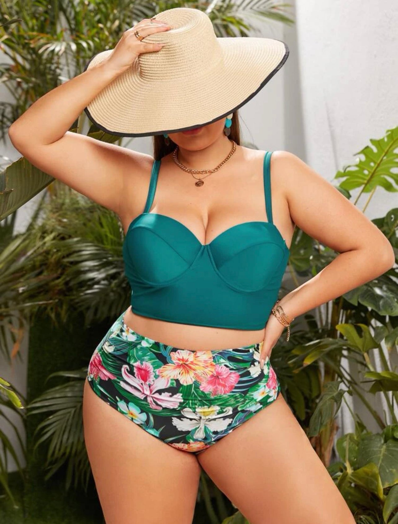 Plus Floral Push Up High Waisted Bikini Swimsuit