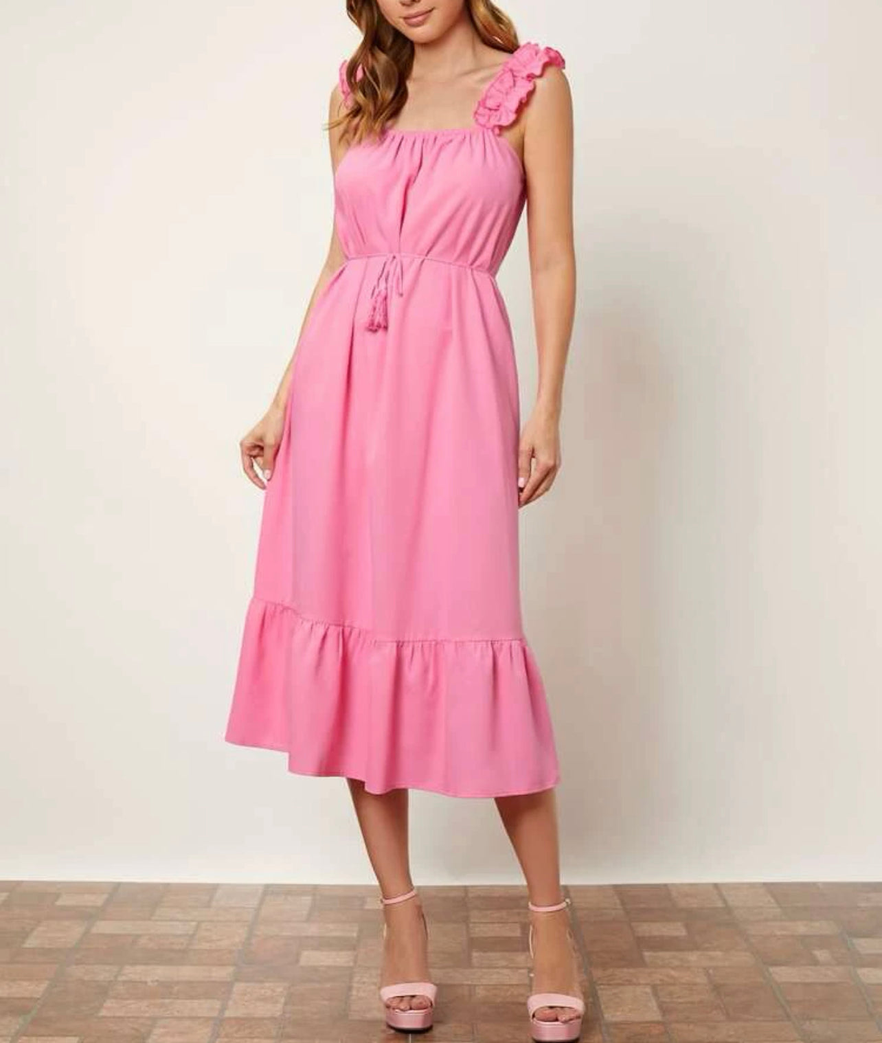 Ruffle Hem Tassel Belted Cami Dress