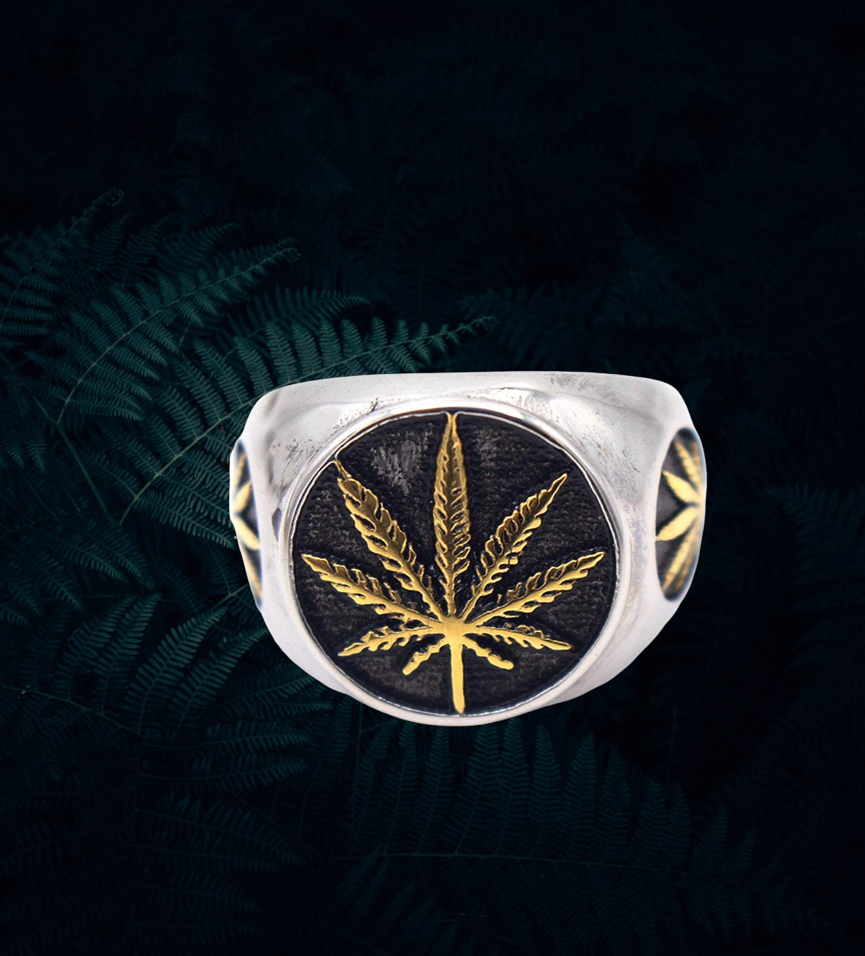 Men's Vintage Stainless Steel Ring Weed Marijuana Cannabis Leaf Symbol Ring. Size 7-15