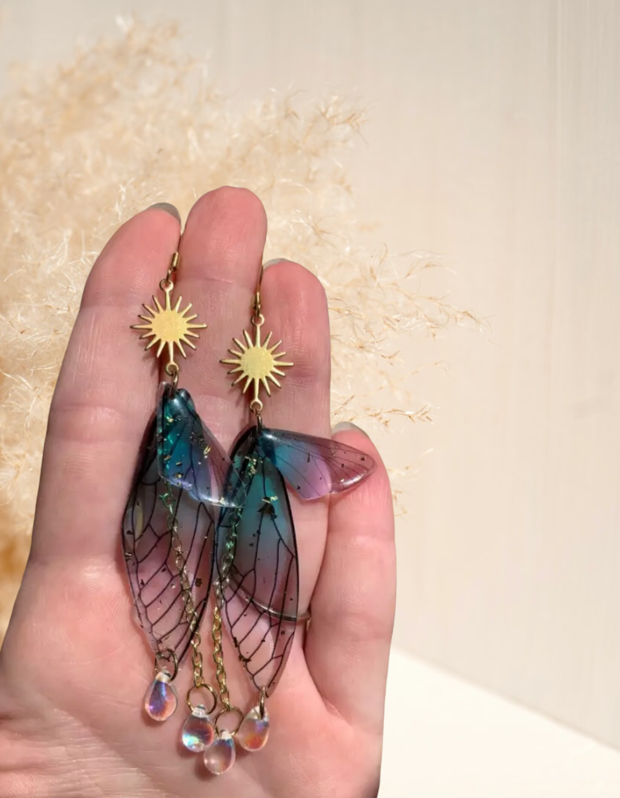 Magic Dragonfly Wing Earrings- Iridescent Earrings- Brass Earrings-Hypoallergenic