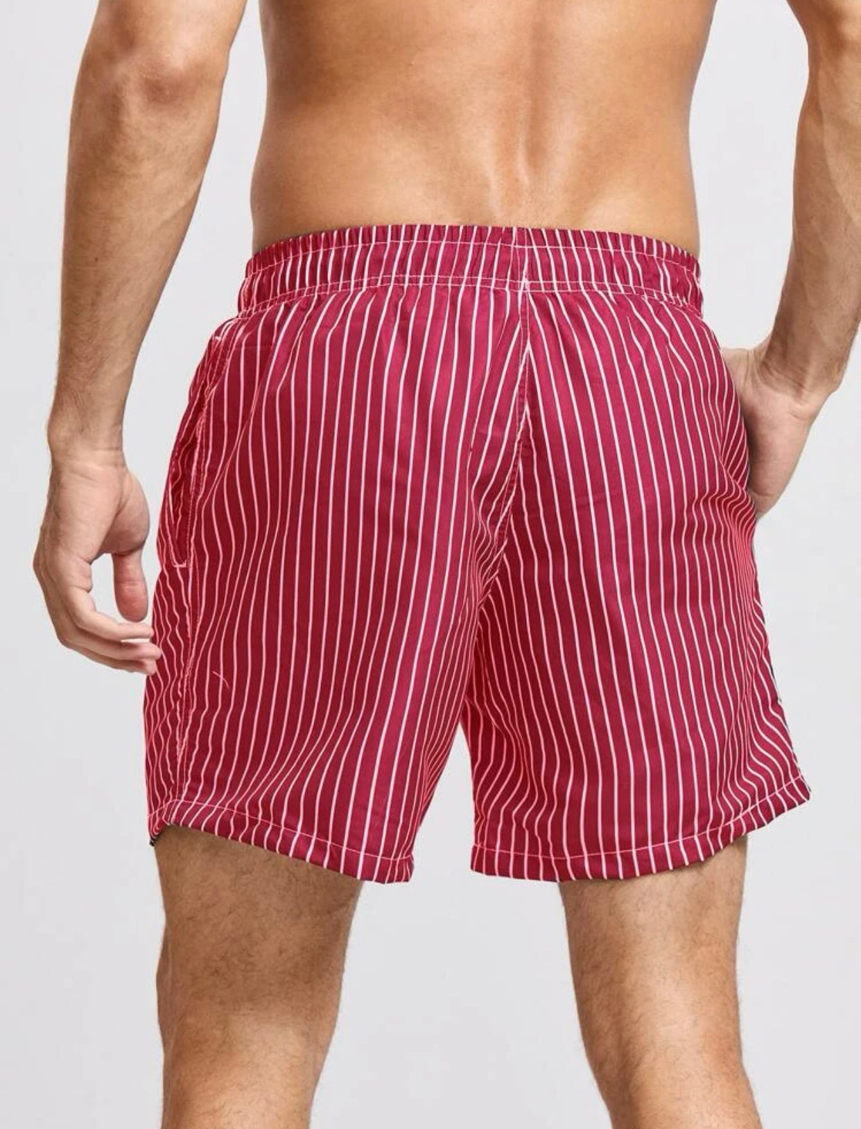 Men’s striped print drawstring waist swim trunks