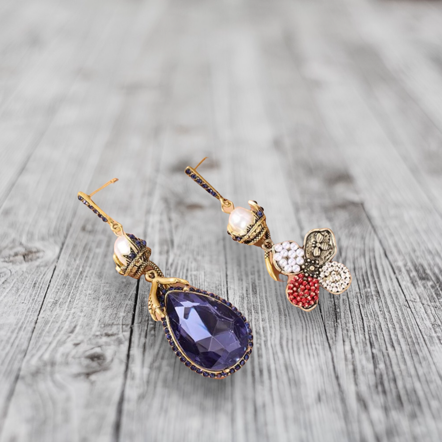 Pearl inspired water drop mismatch earrings
