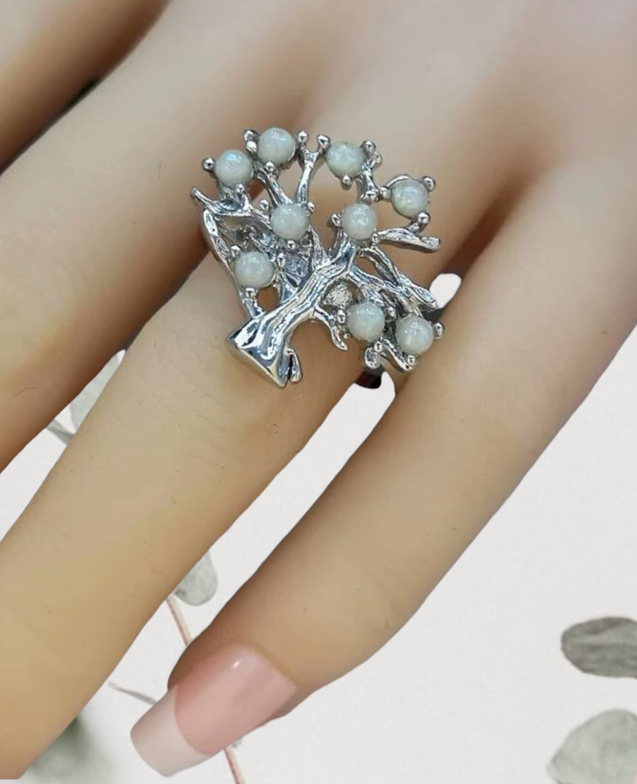 Opal inspired tree decor ring. Size 8.