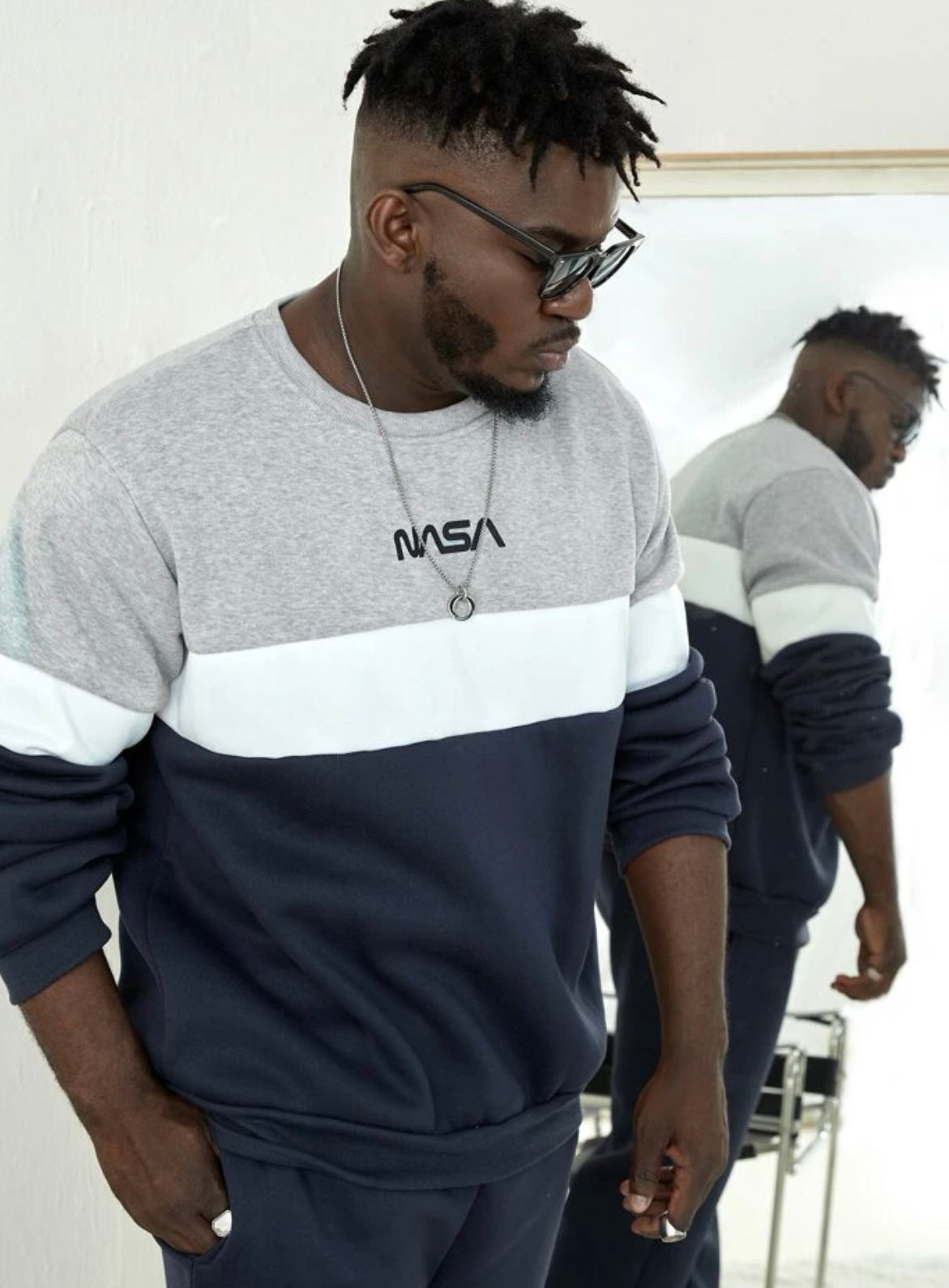 Extended sizes men colorblock & letter graphic sweatshirt & sweatpants