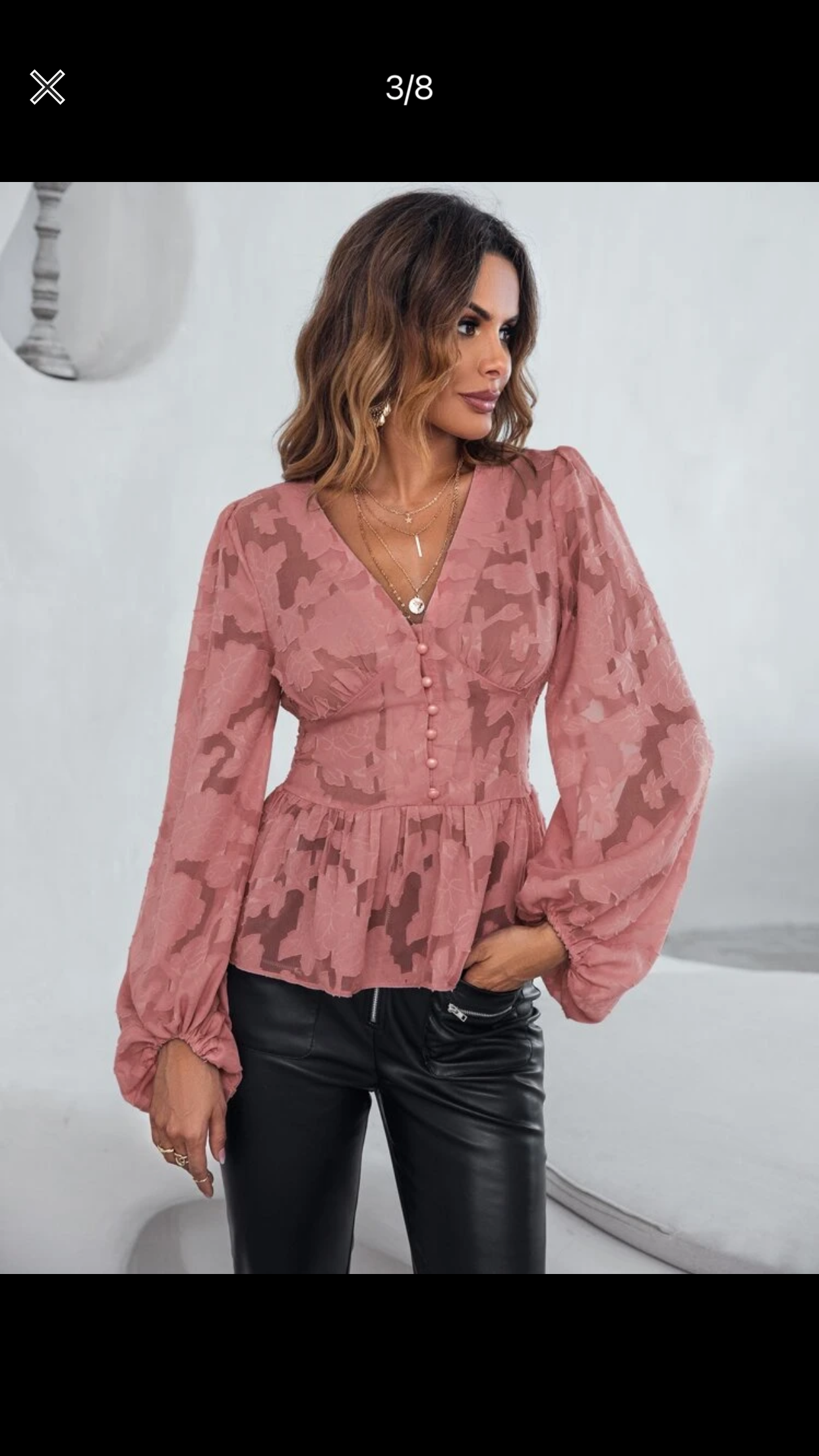 Women’s Redwood chiffon bishop sleeve peplum blouse