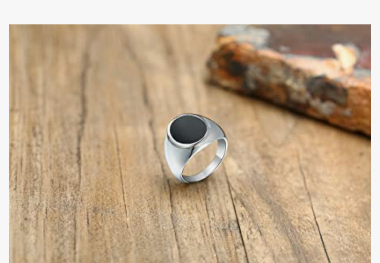 Mens Black Onyx Rings Stainless Steel Square Agate Signet Rings for Men