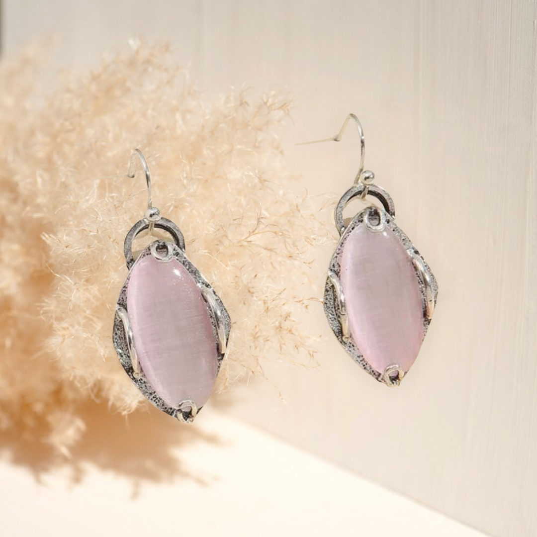 Gemstone decor dangle earrings